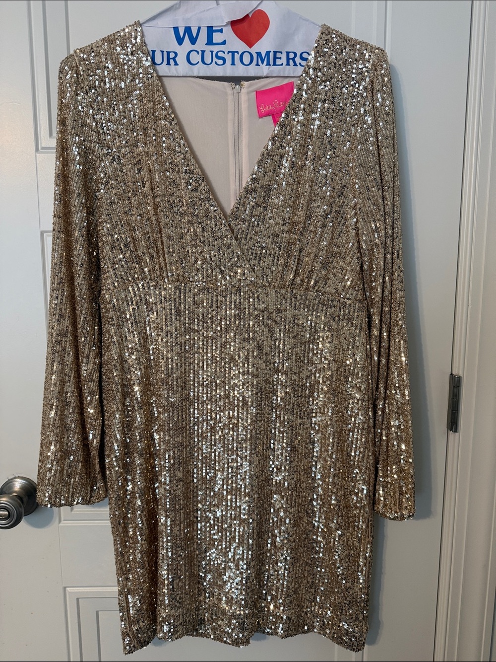 EUC Size 12 Lilly Pulitzer Reagan Gold Sequin V-Neck Mini Dress